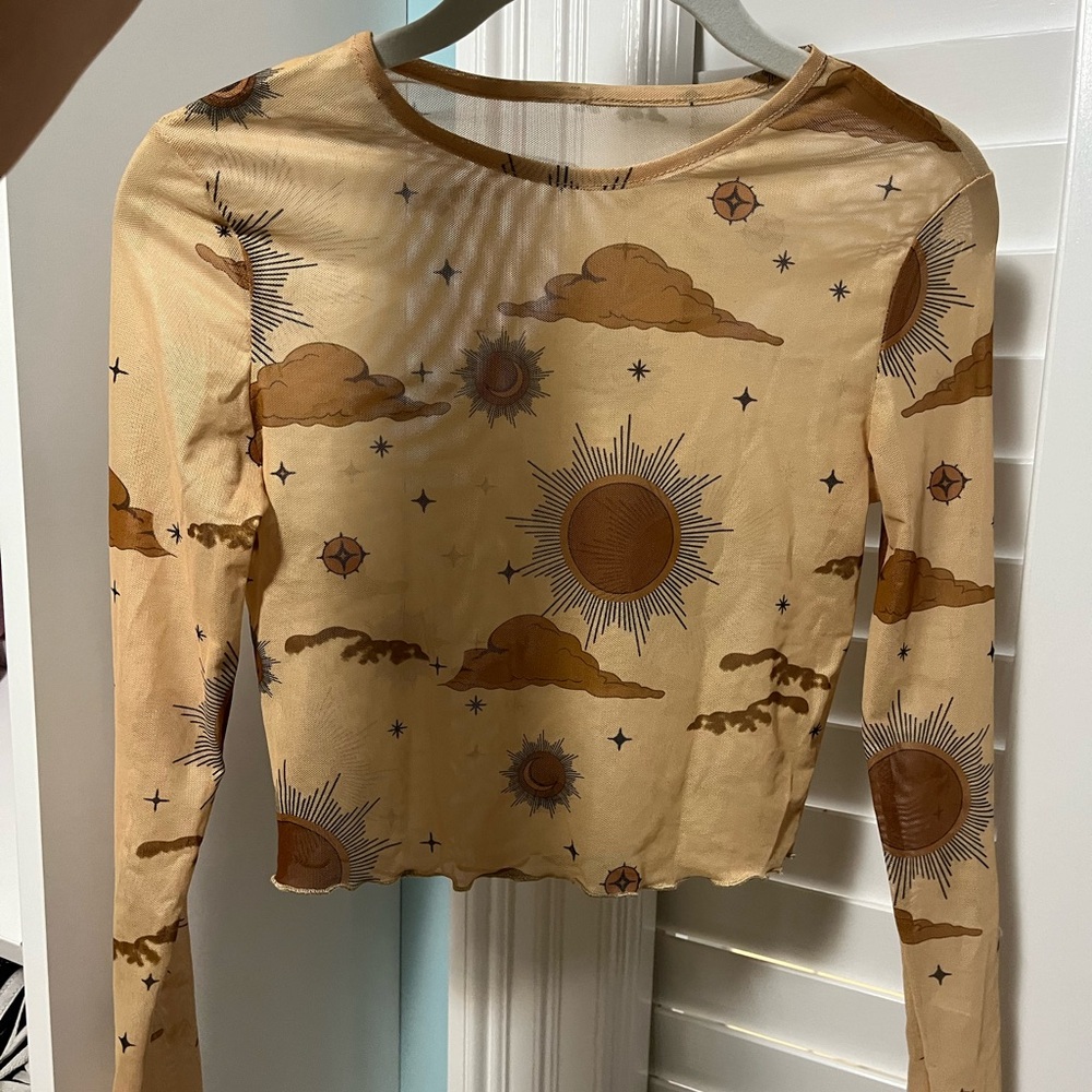 Mesh Sun and Moon Celestial Long Sleeve Top